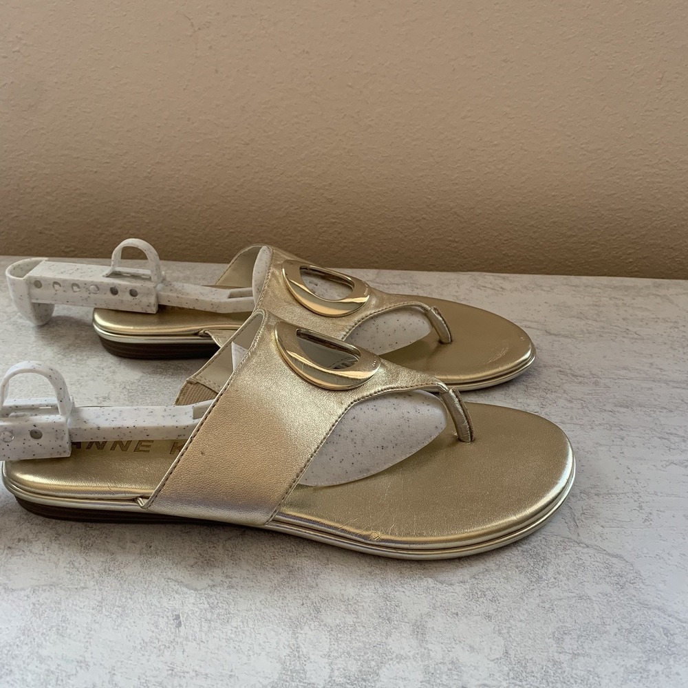 Anne Klein Women Sandals 8M Wedge Gold Metallic Slip On Comfort Shoes - Picture 3 of 16